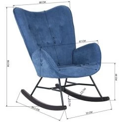 MEUBLES COSY Fauteuil à Bascule De Loisirs En Velours Très Confortable Jardin Salon Balcon - BLEU -Pas Cher Fauteuil Magasin 36558792 5