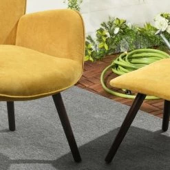 MEUBLES COSY Ensemble De Fauteuil Et Pouf - Chaise De Canapé ＆ Repose - Pieds En Bois De Hêtre Avec Soft Tissu Cover,Repose-Pieds Rembourré,JAUNE - JAUNE -Pas Cher Fauteuil Magasin 36558796 3