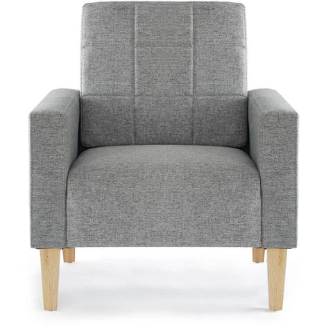 Fauteuil-Chaise Moderne En Tissu à Dossier Bas, Canapé 1 Place Avec Pieds, Structure En Bois Massif, Gris Clair-Meerveil 4 Fauteuil-Chaise Moderne En Tissu à Dossier Bas, Canapé 1 Place Avec Pieds, Structure En Bois Massif, Gris Clair-Meerveil – Image 2