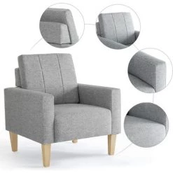 Fauteuil-Chaise Moderne En Tissu à Dossier Bas, Canapé 1 Place Avec Pieds, Structure En Bois Massif, Gris Clair-Meerveil 10 Fauteuil-Chaise Moderne En Tissu à Dossier Bas, Canapé 1 Place Avec Pieds, Structure En Bois Massif, Gris Clair-Meerveil -Pas Cher Fauteuil Magasin 36802870 4