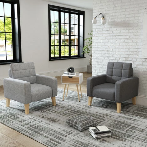 Fauteuil-Chaise Moderne En Tissu à Dossier Bas, Canapé 1 Place Avec Pieds, Structure En Bois Massif, Gris Clair-Meerveil 7 Fauteuil-Chaise Moderne En Tissu à Dossier Bas, Canapé 1 Place Avec Pieds, Structure En Bois Massif, Gris Clair-Meerveil – Image 5