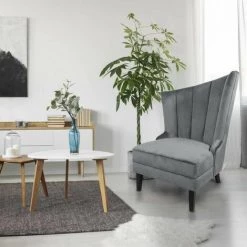 Paris Prix - Fauteuil Design En Velours "karl" 110cm Gris -Pas Cher Fauteuil Magasin 36880454 5