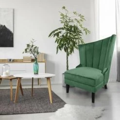Paris Prix - Fauteuil Design En Velours "karl" 110cm Vert -Pas Cher Fauteuil Magasin 36890633 5
