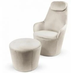 Paris Prix - Fauteuil & Repose-pieds "gondal" 99cm Beige