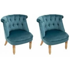 ATMOSPHERA, CRATEUR D'INTRIEUR Lot De 2 Fauteuils En Velours "Crapaud" 72cm Bleu