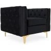INTENSEDECO Fauteuil Edward Velours Noir Pieds Doré - Noir
