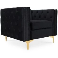INTENSEDECO Fauteuil Edward Velours Noir Pieds Doré - Noir