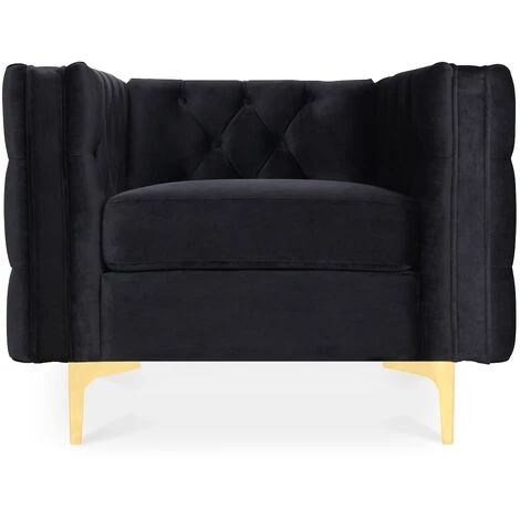 INTENSEDECO Fauteuil Edward Velours Noir Pieds Doré - Noir 4 INTENSEDECO Fauteuil Edward Velours Noir Pieds Doré - Noir – Image 2