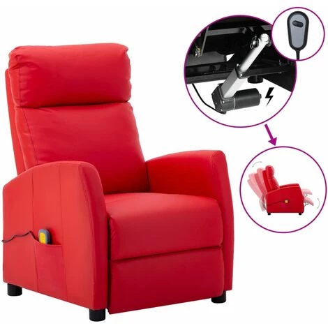 Fauteuil Inclinable Électrique De Massage Similicuir Rouge VidaXL 3 Fauteuil Inclinable Électrique De Massage Similicuir Rouge VidaXL