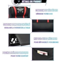 COSTWAY Fauteuil Pour Gaming Extensible Avec Repose-Pied Et Coussin Lombaire, En PU, Inclinable 90°-160° Rouge -Pas Cher Fauteuil Magasin 37625153 2
