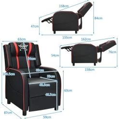 COSTWAY Fauteuil Pour Gaming Extensible Avec Repose-Pied Et Coussin Lombaire, En PU, Inclinable 90°-160° Rouge -Pas Cher Fauteuil Magasin 37625153 5