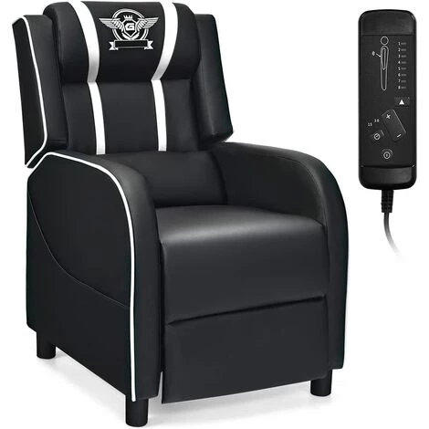 COSTWAY Fauteuil Pour Gaming Extensible Avec Repose-Pied Et Coussin Lombaire, En PU, Inclinable 90°-160° Blanc 3 COSTWAY Fauteuil Pour Gaming Extensible Avec Repose-Pied Et Coussin Lombaire, En PU, Inclinable 90°-160° Blanc