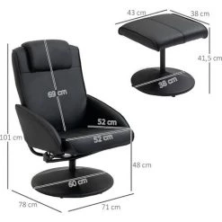 HOMCOM Fauteuil Relax Inclinable Style Contemporain Avec Repose-pieds Revêtement Synthétique Acier Noir - Noir -Pas Cher Fauteuil Magasin 37865023 3