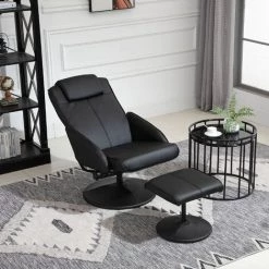 HOMCOM Fauteuil Relax Inclinable Style Contemporain Avec Repose-pieds Revêtement Synthétique Acier Noir - Noir -Pas Cher Fauteuil Magasin 37865023 4