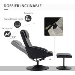 HOMCOM Fauteuil Relax Inclinable Style Contemporain Avec Repose-pieds Revêtement Synthétique Acier Noir - Noir -Pas Cher Fauteuil Magasin 37865023 5