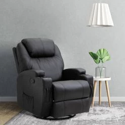 HOMCOM Fauteuil Luxe De Relaxation Et Massage Inclinaison Dossier Repose-pied Réglable Revêtement Synthétique Noir -Pas Cher Fauteuil Magasin 38154181 2