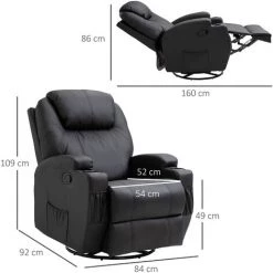 HOMCOM Fauteuil Luxe De Relaxation Et Massage Inclinaison Dossier Repose-pied Réglable Revêtement Synthétique Noir -Pas Cher Fauteuil Magasin 38154181 4