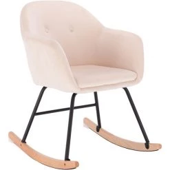 WOLTU Fauteuil à Bascule En Velours. Chaise à Bascule. Fauteuil De Relaxation Avec Pieds En Acier Et Patin En Bois. Crème