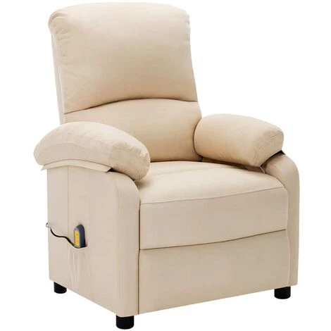 Fauteuil De Massage Inclinable électrique Tissu Crème VidaXL 4 Fauteuil De Massage Inclinable électrique Tissu Crème VidaXL – Image 2