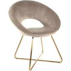 Baroni Home Fauteuil Circulaire En Velours Avec Pieds En Fer Couleur Or 71 X 59 X 84 Cm - Beige