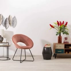Baroni Home Fauteuil Rond Rembourré En Velours Rose Poudré Avec Pieds En Fer Noir. Fauteuil De Bureau Ou De Salle à Manger, Super Confortable Et Ergonomique, 71 X 59 X 84 Cm -Pas Cher Fauteuil Magasin 39176216 4