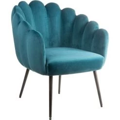 Baroni Home Fauteuil Rembourré Avec Dossier Coquillage En Velours Rose Poudre Avec Pieds En Fer Noir 64X67X77 Cm