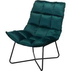 Baroni Home Fauteuil Relax En Velours Avec Pieds En Fer Doré Bleu Pétrole 89 X 62 X 89 Cm