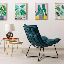 Baroni Home Fauteuil Relax En Velours Avec Pieds En Fer Doré Bleu Pétrole 89 X 62 X 89 Cm -Pas Cher Fauteuil Magasin 39176660 4