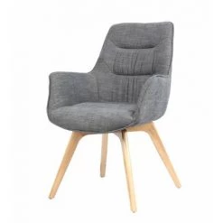 MEUBLETMOI Fauteuil Scandinave Gris Tissu Chiné Pieds Bois - CECILIA - Gris