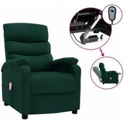 HAPPYSHOPPING Fauteuil Inclinable Electrique De Massage Vert Fonce Tissu