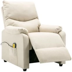 HAPPYSHOPPING Fauteuil Inclinable De Massage Creme Tissu -Pas Cher Fauteuil Magasin 39442242 5