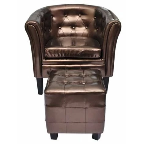 HAPPYSHOPPING Fauteuil Avec Repose-pied Marron Similicuir 3 HAPPYSHOPPING Fauteuil Avec Repose-pied Marron Similicuir