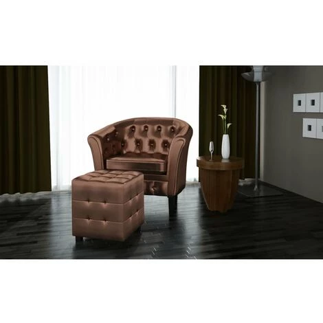 HAPPYSHOPPING Fauteuil Avec Repose-pied Marron Similicuir 4 HAPPYSHOPPING Fauteuil Avec Repose-pied Marron Similicuir – Image 2