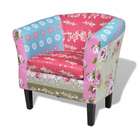 HAPPYSHOPPING Fauteuil Avec Design De Patchwork Tissu 3 HAPPYSHOPPING Fauteuil Avec Design De Patchwork Tissu