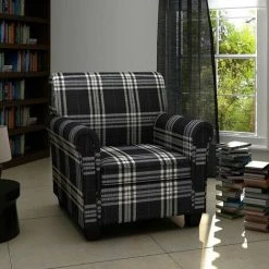 HAPPYSHOPPING Fauteuil Avec Coussin Noir Tissu