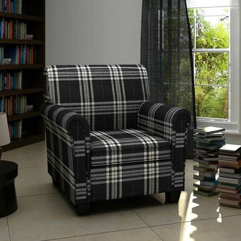 HAPPYSHOPPING Fauteuil Avec Coussin Noir Tissu 3 HAPPYSHOPPING Fauteuil Avec Coussin Noir Tissu