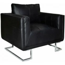 HAPPYSHOPPING Fauteuil Cube Avec Pieds Chromes Noir Similicuir