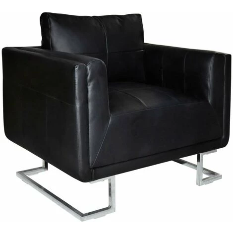 HAPPYSHOPPING Fauteuil Cube Avec Pieds Chromes Noir Similicuir 3 HAPPYSHOPPING Fauteuil Cube Avec Pieds Chromes Noir Similicuir