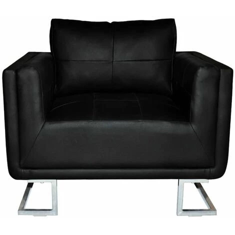 HAPPYSHOPPING Fauteuil Cube Avec Pieds Chromes Noir Similicuir 4 HAPPYSHOPPING Fauteuil Cube Avec Pieds Chromes Noir Similicuir – Image 2
