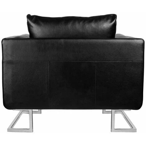 HAPPYSHOPPING Fauteuil Cube Avec Pieds Chromes Noir Similicuir 5 HAPPYSHOPPING Fauteuil Cube Avec Pieds Chromes Noir Similicuir – Image 3