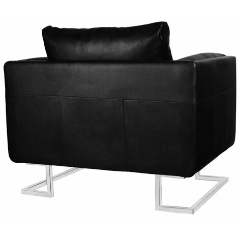 HAPPYSHOPPING Fauteuil Cube Avec Pieds Chromes Noir Similicuir 6 HAPPYSHOPPING Fauteuil Cube Avec Pieds Chromes Noir Similicuir – Image 4