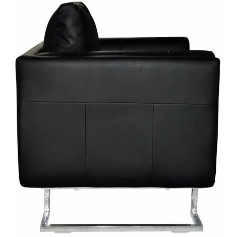 HAPPYSHOPPING Fauteuil Cube Avec Pieds Chromes Noir Similicuir 7 HAPPYSHOPPING Fauteuil Cube Avec Pieds Chromes Noir Similicuir – Image 5