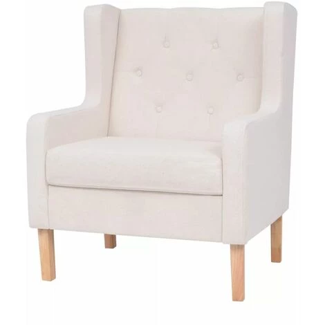 HAPPYSHOPPING Fauteuil Blanc Creme Tissu 3 HAPPYSHOPPING Fauteuil Blanc Creme Tissu