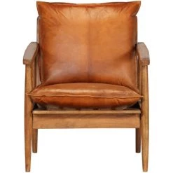 HAPPYSHOPPING Fauteuil Marron Cuir Veritable Avec Bois D'acacia -Pas Cher Fauteuil Magasin 39454486 4