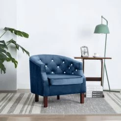 HAPPYSHOPPING Fauteuil Bleu Velours
