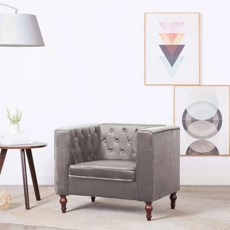 HAPPYSHOPPING Fauteuil Gris Velours 3 HAPPYSHOPPING Fauteuil Gris Velours