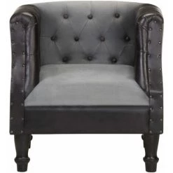 ASUPERMALL Fauteuil Noir Cuir Veritable Et Bois De Manguier Massif -Pas Cher Fauteuil Magasin 39455138 4