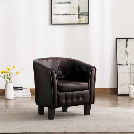 HAPPYSHOPPING Fauteuil Marron Similicuir 3 HAPPYSHOPPING Fauteuil Marron Similicuir
