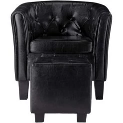 HAPPYSHOPPING Fauteuil Avec Repose-pied Noir Similicuir -Pas Cher Fauteuil Magasin 39455224 3