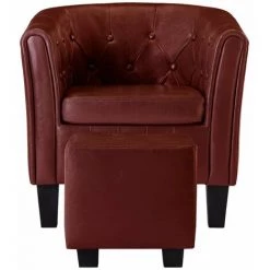 HAPPYSHOPPING Fauteuil Avec Repose-pied Rouge Bordeaux Similicuir 10 HAPPYSHOPPING Fauteuil Avec Repose-pied Rouge Bordeaux Similicuir -Pas Cher Fauteuil Magasin 39455232 4